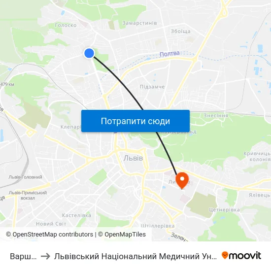 Варшавська to Львівський Національний Медичний Університет Імені Данила Галицького map