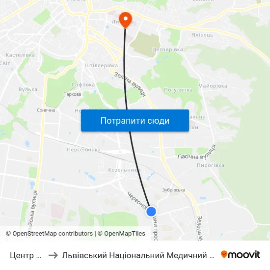 Центр Довженка to Львівський Національний Медичний Університет Імені Данила Галицького map