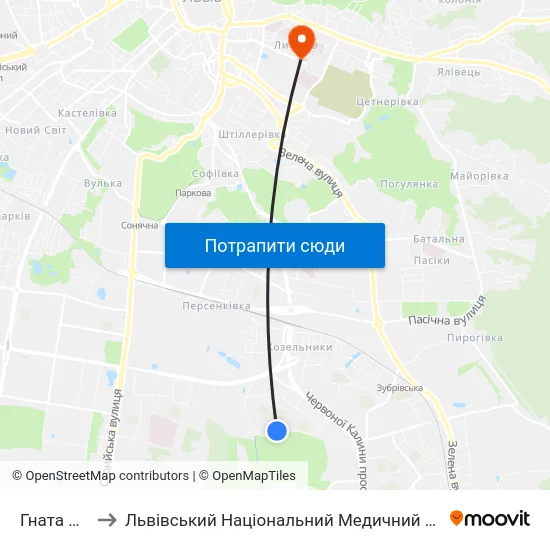 Гната Хоткевича to Львівський Національний Медичний Університет Імені Данила Галицького map