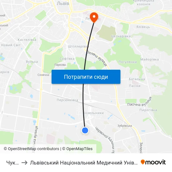 Чукаріна to Львівський Національний Медичний Університет Імені Данила Галицького map