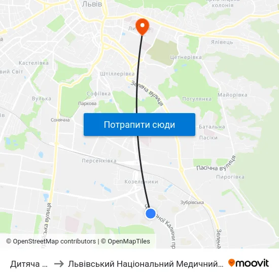 Дитяча Поліклініка to Львівський Національний Медичний Університет Імені Данила Галицького map