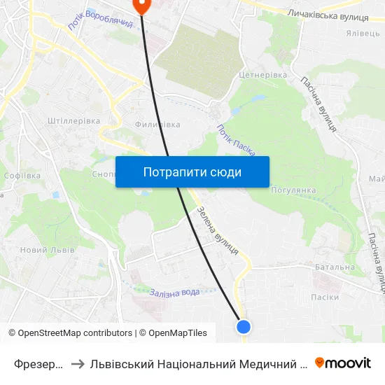 Фрезерний Завод to Львівський Національний Медичний Університет Імені Данила Галицького map