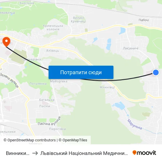Винники (Госпіталь) to Львівський Національний Медичний Університет Імені Данила Галицького map