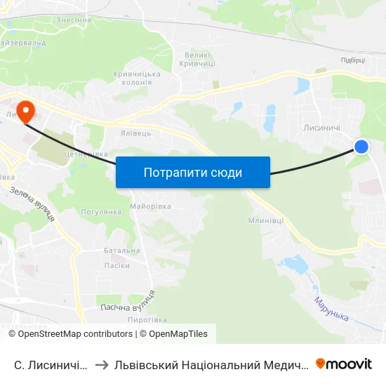 С. Лисиничі (Вул. Полуботка) to Львівський Національний Медичний Університет Імені Данила Галицького map