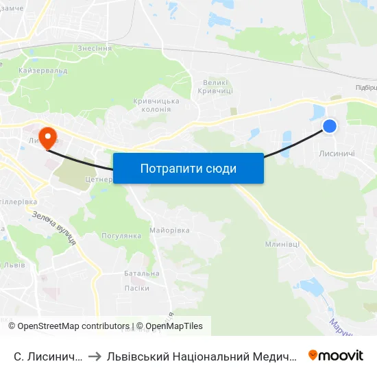 С. Лисиничі (Вул. Івасюка) to Львівський Національний Медичний Університет Імені Данила Галицького map