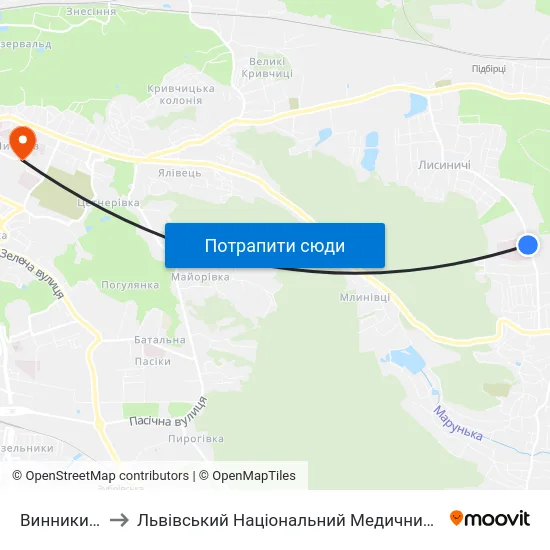 Винники (Госпіталь) to Львівський Національний Медичний Університет Імені Данила Галицького map