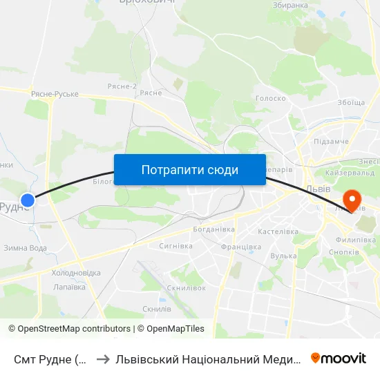 Смт Рудне (Вул. Лесі Українки) to Львівський Національний Медичний Університет Імені Данила Галицького map