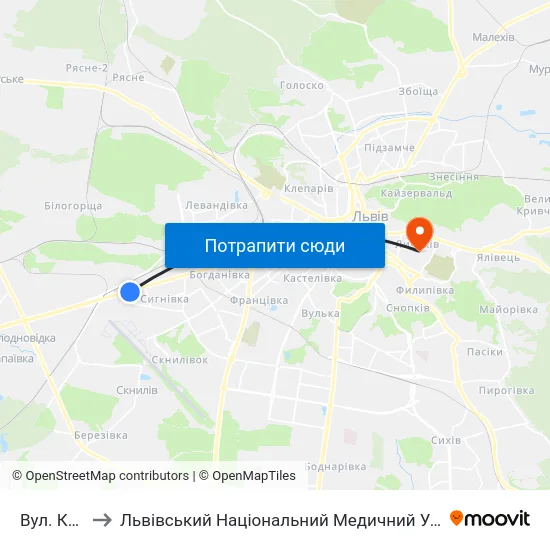 Вул. Каховська to Львівський Національний Медичний Університет Імені Данила Галицького map