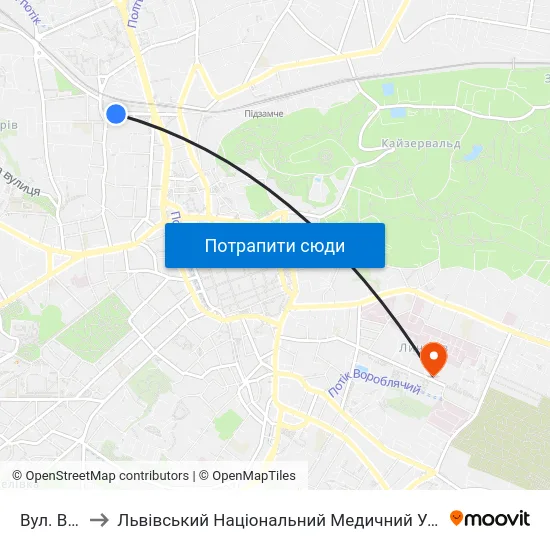 Вул. Ветеранів to Львівський Національний Медичний Університет Імені Данила Галицького map