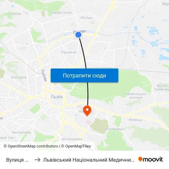 Вулиця Миколайчука to Львівський Національний Медичний Університет Імені Данила Галицького map
