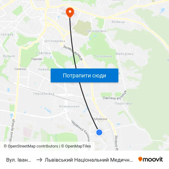 Вул. Івана Кавалерідзе to Львівський Національний Медичний Університет Імені Данила Галицького map
