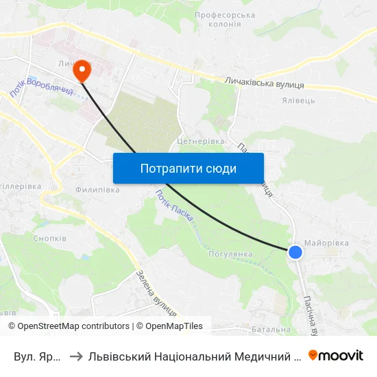 Вул. Ярошинської to Львівський Національний Медичний Університет Імені Данила Галицького map