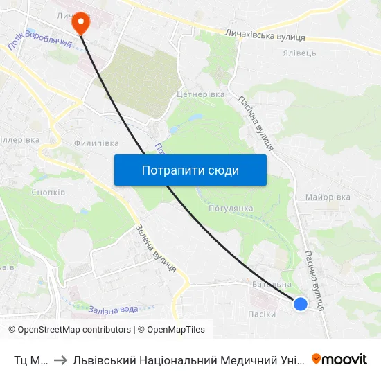 Тц Метро-2 to Львівський Національний Медичний Університет Імені Данила Галицького map