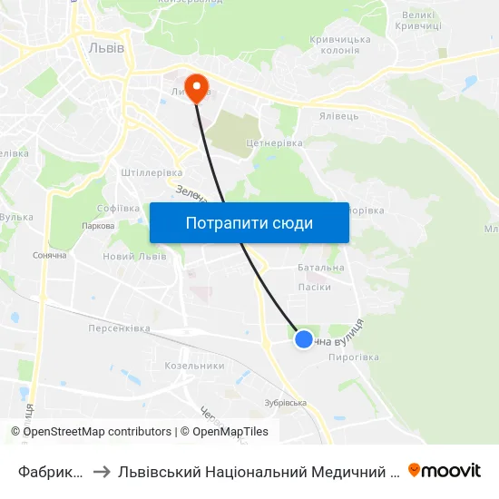 Фабрика Трембіта to Львівський Національний Медичний Університет Імені Данила Галицького map