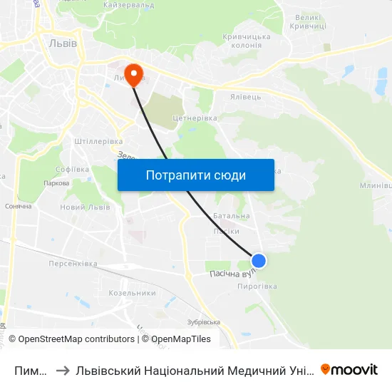 Пимоненка to Львівський Національний Медичний Університет Імені Данила Галицького map