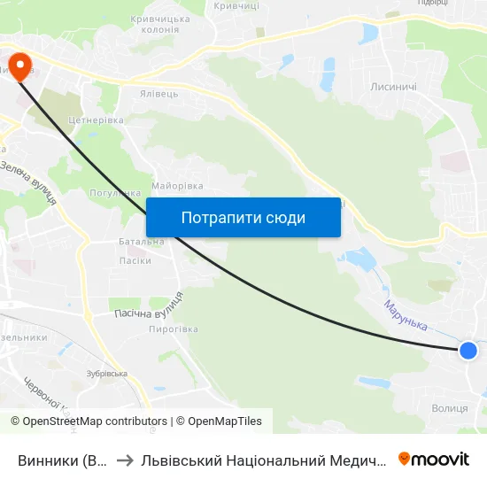 Винники (Вул. Шептицьких) to Львівський Національний Медичний Університет Імені Данила Галицького map