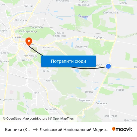 Винники (Кільцева Дорога) to Львівський Національний Медичний Університет Імені Данила Галицького map