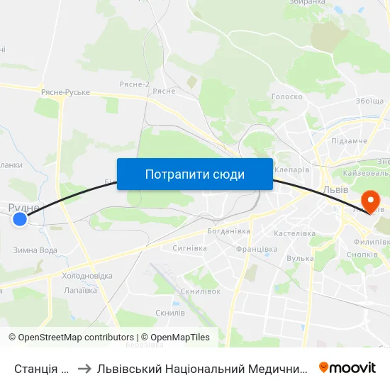 Станція Зимна Вода to Львівський Національний Медичний Університет Імені Данила Галицького map