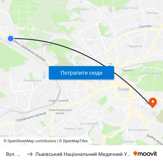 Вул. Шевченка to Львівський Національний Медичний Університет Імені Данила Галицького map