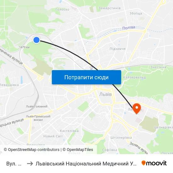 Вул. Винниця to Львівський Національний Медичний Університет Імені Данила Галицького map