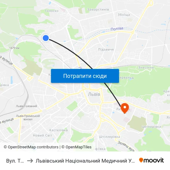 Вул. Тунельна to Львівський Національний Медичний Університет Імені Данила Галицького map