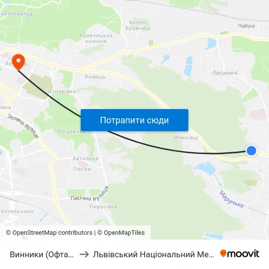 Винники (Офтальмологічна Поліклініка) to Львівський Національний Медичний Університет Імені Данила Галицького map