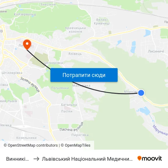 Винниківське Озеро to Львівський Національний Медичний Університет Імені Данила Галицького map