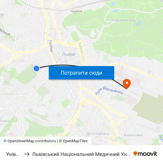 Університет to Львівський Національний Медичний Університет Імені Данила Галицького map