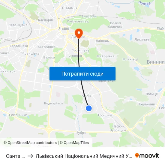 Санта Барбара to Львівський Національний Медичний Університет Імені Данила Галицького map