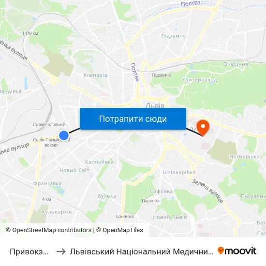 Привокзальний Ринок to Львівський Національний Медичний Університет Імені Данила Галицького map