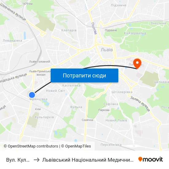 Вул. Кульпарківська to Львівський Національний Медичний Університет Імені Данила Галицького map