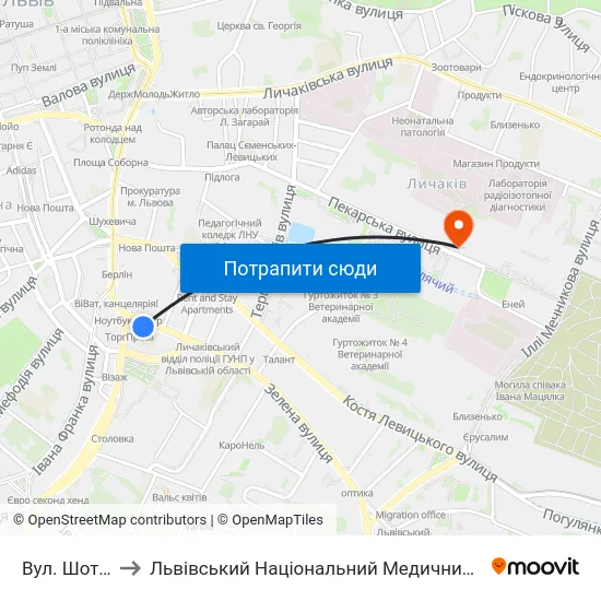 Вул. Шота Руставелі to Львівський Національний Медичний Університет Імені Данила Галицького map