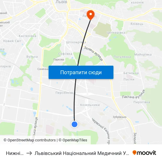 Нижній Шувар to Львівський Національний Медичний Університет Імені Данила Галицького map