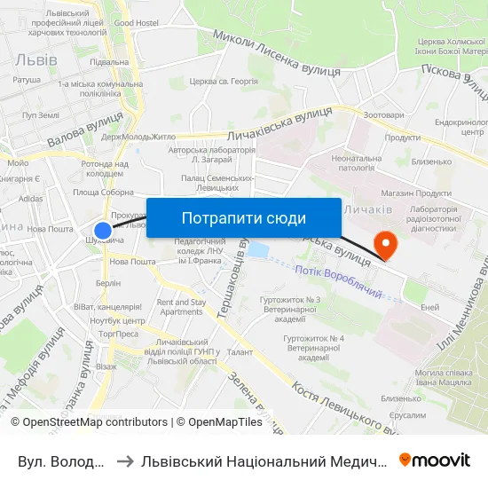 Вул. Володимира Шухевича to Львівський Національний Медичний Університет Імені Данила Галицького map