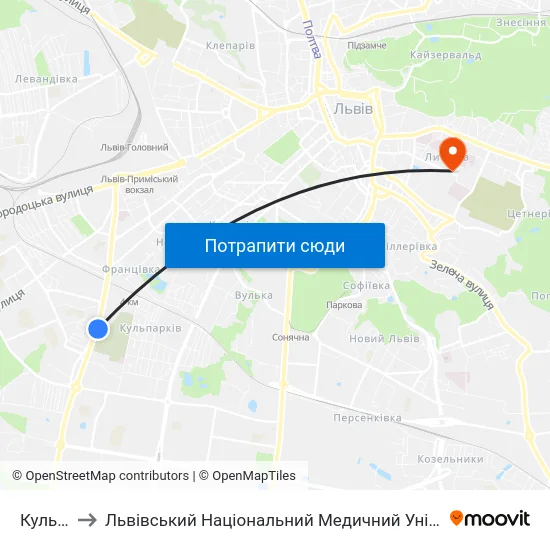 Кульпарків to Львівський Національний Медичний Університет Імені Данила Галицького map