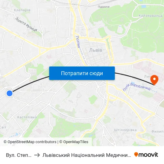 Вул. Степана Бандери to Львівський Національний Медичний Університет Імені Данила Галицького map