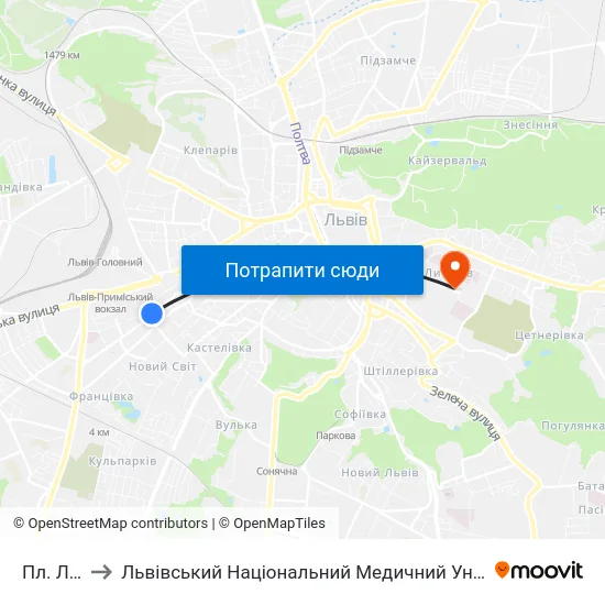 Пл. Липнева to Львівський Національний Медичний Університет Імені Данила Галицького map