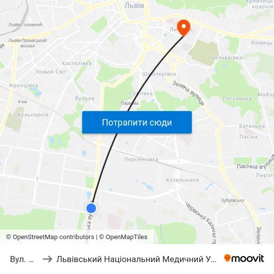 Вул. Скорини to Львівський Національний Медичний Університет Імені Данила Галицького map