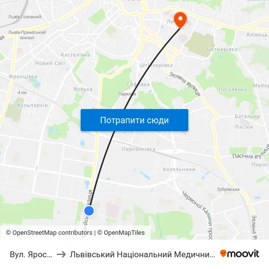 Вул. Ярослава Гашека to Львівський Національний Медичний Університет Імені Данила Галицького map