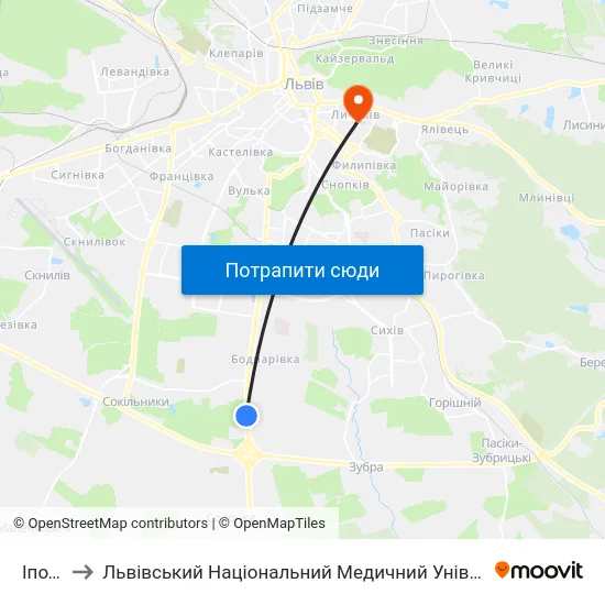Іподром to Львівський Національний Медичний Університет Імені Данила Галицького map