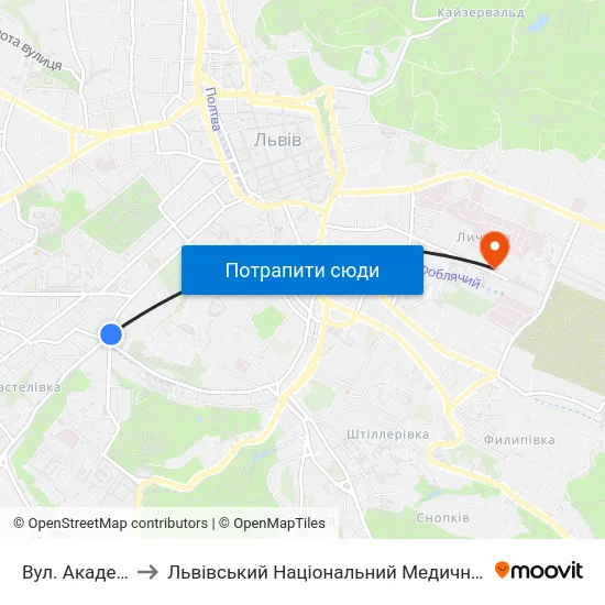 Вул. Академіка Сахарова to Львівський Національний Медичний Університет Імені Данила Галицького map