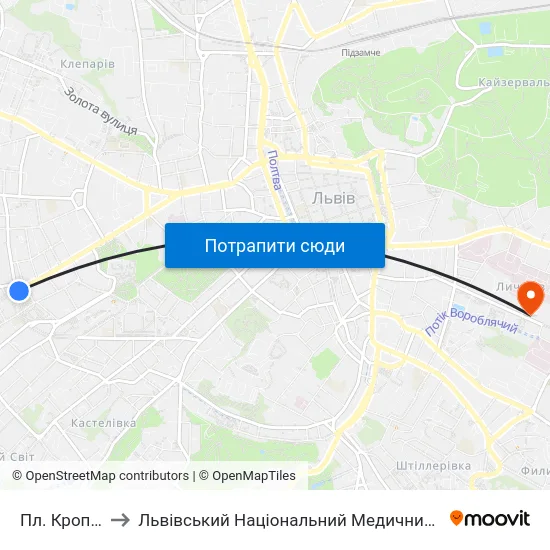 Пл. Кропивницького to Львівський Національний Медичний Університет Імені Данила Галицького map