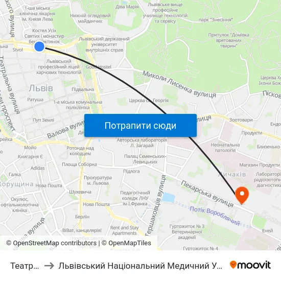 Театр Ляльок to Львівський Національний Медичний Університет Імені Данила Галицького map