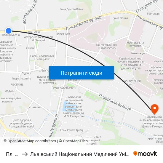 Пл. Митна to Львівський Національний Медичний Університет Імені Данила Галицького map