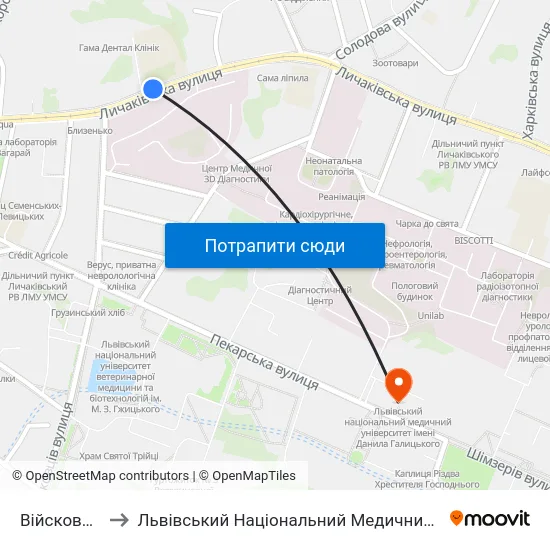 Війсковий Госпіталь to Львівський Національний Медичний Університет Імені Данила Галицького map