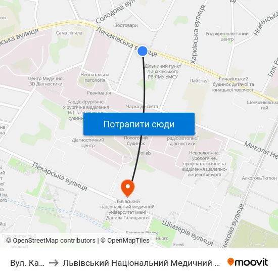 Вул. Кармалюка to Львівський Національний Медичний Університет Імені Данила Галицького map