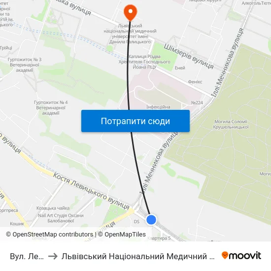 Вул. Левицького to Львівський Національний Медичний Університет Імені Данила Галицького map