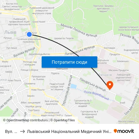 Вул. Руська to Львівський Національний Медичний Університет Імені Данила Галицького map