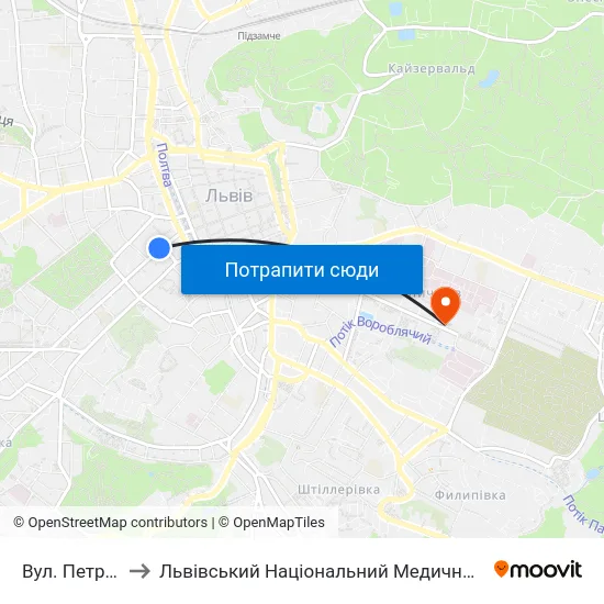 Вул. Петра Дорошенка to Львівський Національний Медичний Університет Імені Данила Галицького map