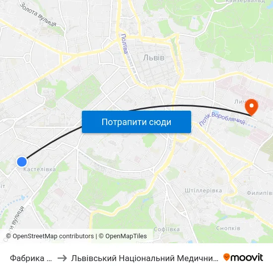 Фабрика Левинського to Львівський Національний Медичний Університет Імені Данила Галицького map